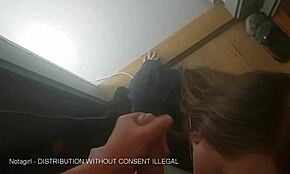 Early morning blowjob with slutty makeup, he doesn't cum but I wank with his cock in my mouth.