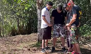 Muscular Black Men Dominate In The Woods With Soccer Friends