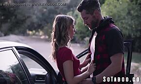 bipolar hitchhiker kirsten scott gets bent over for a rough blowjob in a car