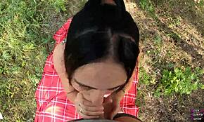 Pawg teen sucking and riding in the park 😍