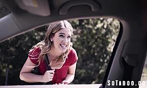 bipolar hitchhiker kirsten scott gets bent over for a rough blowjob in a car