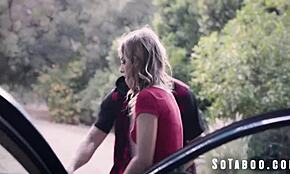 bipolar hitchhiker kirsten scott gets bent over for a rough blowjob in a car