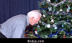 Old man gets a sexy doll to ride hard for Christmas