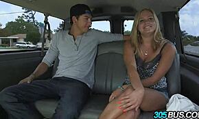 blonde with big natural tits gets creampie on bus