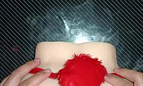 Candy's anal sex in sexy red thong with pom-pom drives me wild