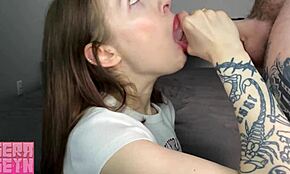 A beautiful petite girl delivers a sloppy morning blowjob in the bedroom.