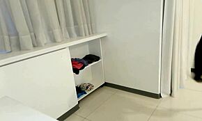 cleaning girl teases pervert with big ass and cock