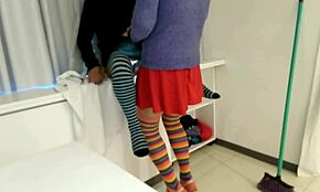 cleaning girl teases pervert with big ass and cock