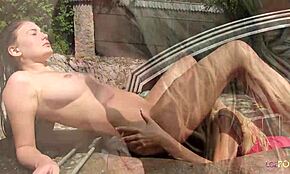 Playful Lesbian Teen 18+s Crave Licking Each Other's Hairless Pussies by the Swimming Pool