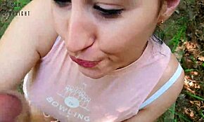 vlogger films risky blowjob with friend in park nature