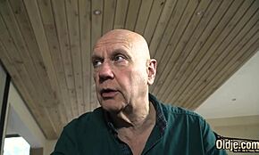 Blonde With Beautiful Legs Spreads Her Pussy For Old Cock