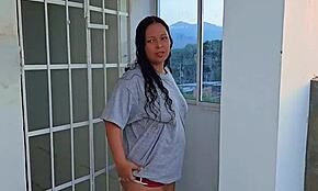 submissive latina milf dominated on rooftop, facial blowjob and golden shower