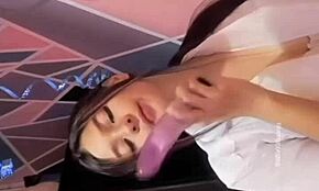 university girl feels intense pleasure with her dildo backstage