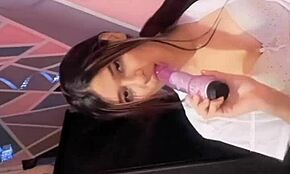 university girl feels intense pleasure with her dildo backstage