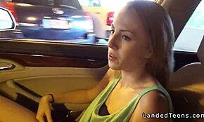 Blonde teen 18+ gives pov blowjob and fucks hard on backseat