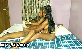 Ebony teen 18+ sucks boobs and pounds pussy