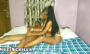 Ebony teen 18+ sucks boobs and pounds pussy