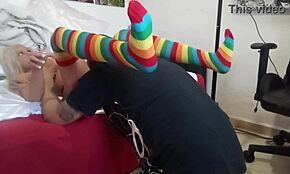 so this guy picks up a blonde sex toy doll and starts pounding her tight anal hole with wild enthusiasm in the bedroom