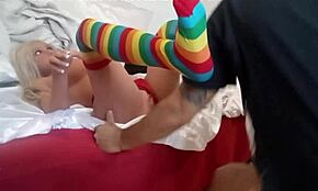 so this guy picks up a blonde sex toy doll and starts pounding her tight anal hole with wild enthusiasm in the bedroom