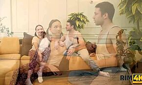 rim4k explores rimming art in workspace with teen brunette.