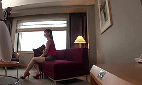 Tall Japanese college student in secret model audition with curvy figure