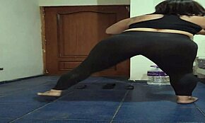 Mature latina works out in see-through leggings.