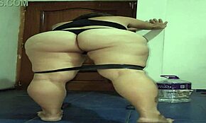 Mature latina works out in see-through leggings.