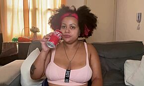 Chubby girl drinks coke while burping and farting her huge ass
