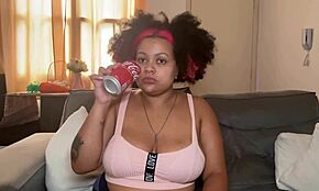 Chubby girl drinks coke while burping and farting her huge ass
