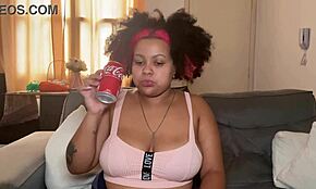 Chubby girl drinks coke while burping and farting her huge ass