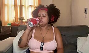 Chubby girl drinks coke while burping and farting her huge ass