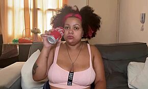 Chubby girl drinks coke while burping and farting her huge ass