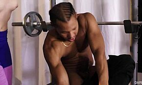 this petite blonde teen with small tits is getting the best anal sex from a big black cock at the gym 😏