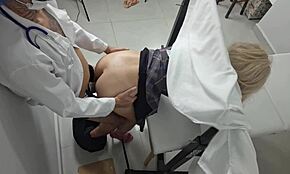 stepmom goes to gynecologist and gets fucked by doctor next to stepdaughter