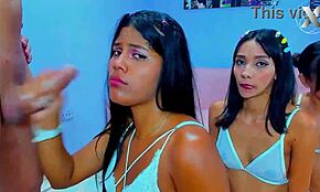 slutty stepsisters team up for surprise blowjob to stepfather