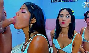 slutty stepsisters team up for surprise blowjob to stepfather