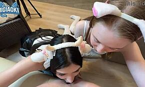 JUICY threesome BLOWJOB with 2 STEP sisters!