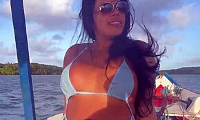 Brazilian latina wife in bikini on boat ride