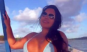 Brazilian latina wife in bikini on boat ride