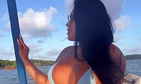 Brazilian latina wife in bikini on boat ride