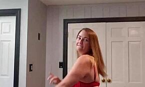 Wife teases with seductive strip to music