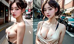 Hot Korean Kpop Lookalike Babes in Topless Elegant Dress Masturbating