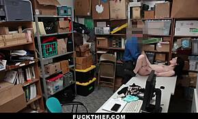 pale hipster teen 18+ caught shoplifting sucks big cock to dodge police in the store