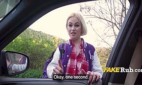 Blonde hitchhiker flashes boobs for a ride in public