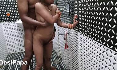 took my indian wife to bathroom for hard naked fucking session