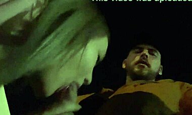 Wife risks sucking monster cock in bar parking lot. Then walks with cum facial