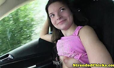 I pick up hitchhiking teen 18+ and she rubs my bulge outdoors