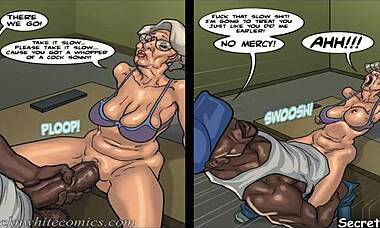 Art class turns wild as old lady takes big black cock hard. Screaming echoes in classroom with every thrust.