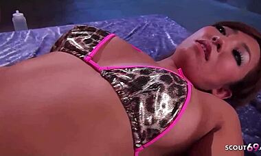 Skinny Japanese teen takes raw creampie from tiny dick stud