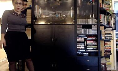 Look At This Busty Milf Getting Naked In The Library And Masturbating With Dildo